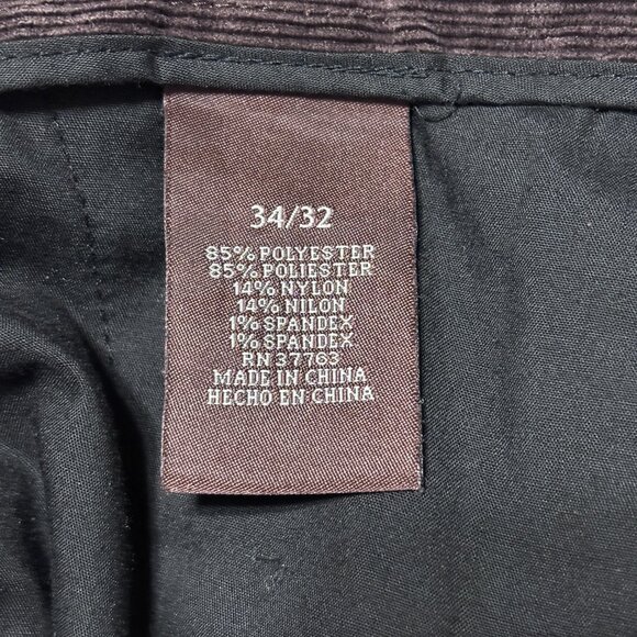 Perry Ellis Corduroy Pants Men's 34x32 Dark Brown Preppy Soft Stretch Flat Front - Picture 7 of 12